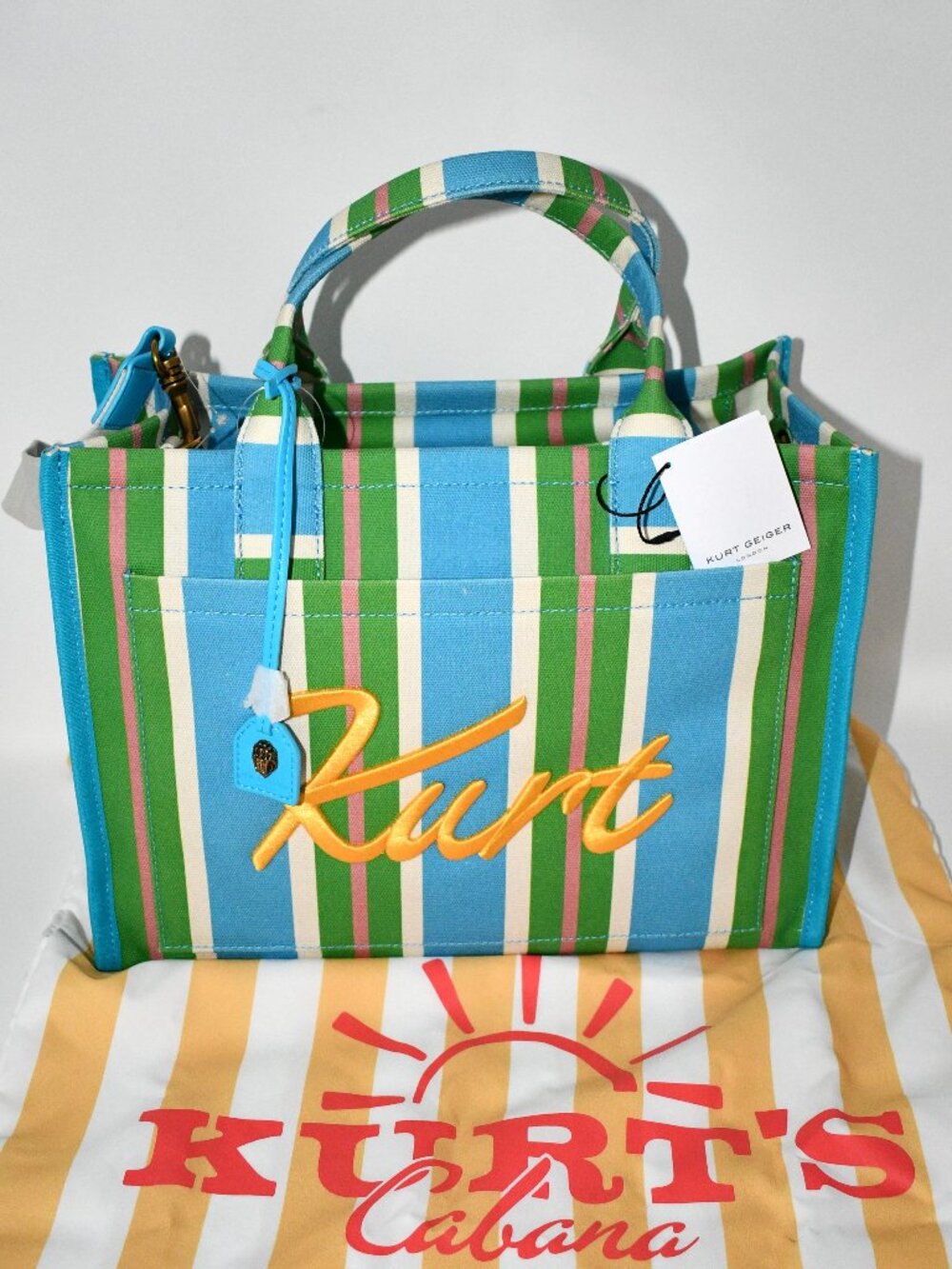 Kurt Geiger Kurt's Stripe Cabana Canvas Kurt Tote Bag in Blue Green #5828999339
